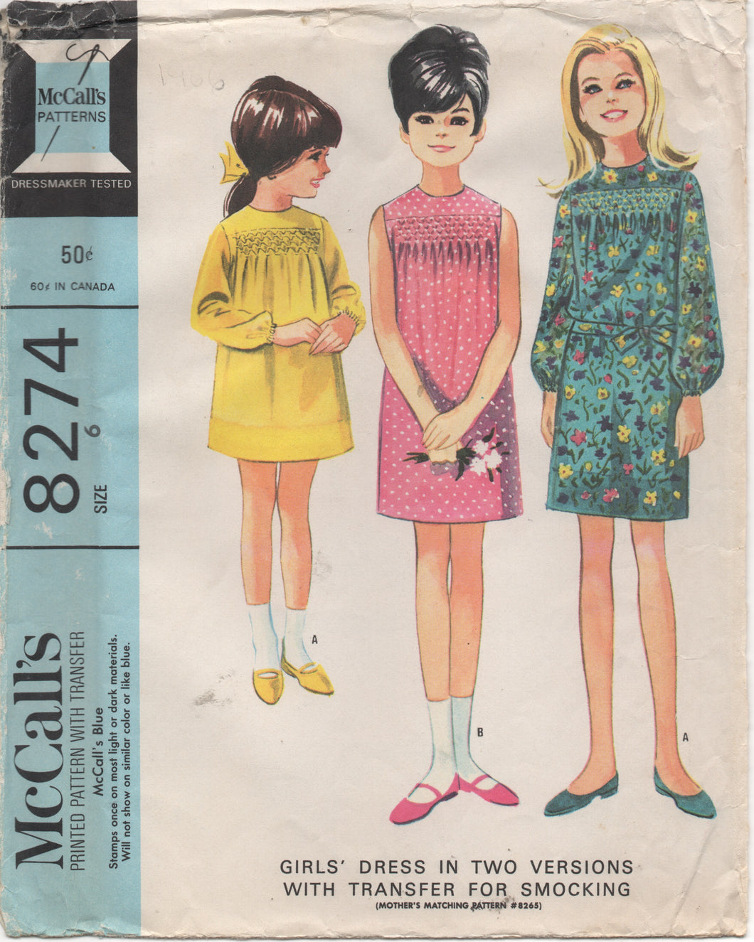 1960's McCall's Girl's One Piece Smocked Dress with Belt pattern - Chest 24