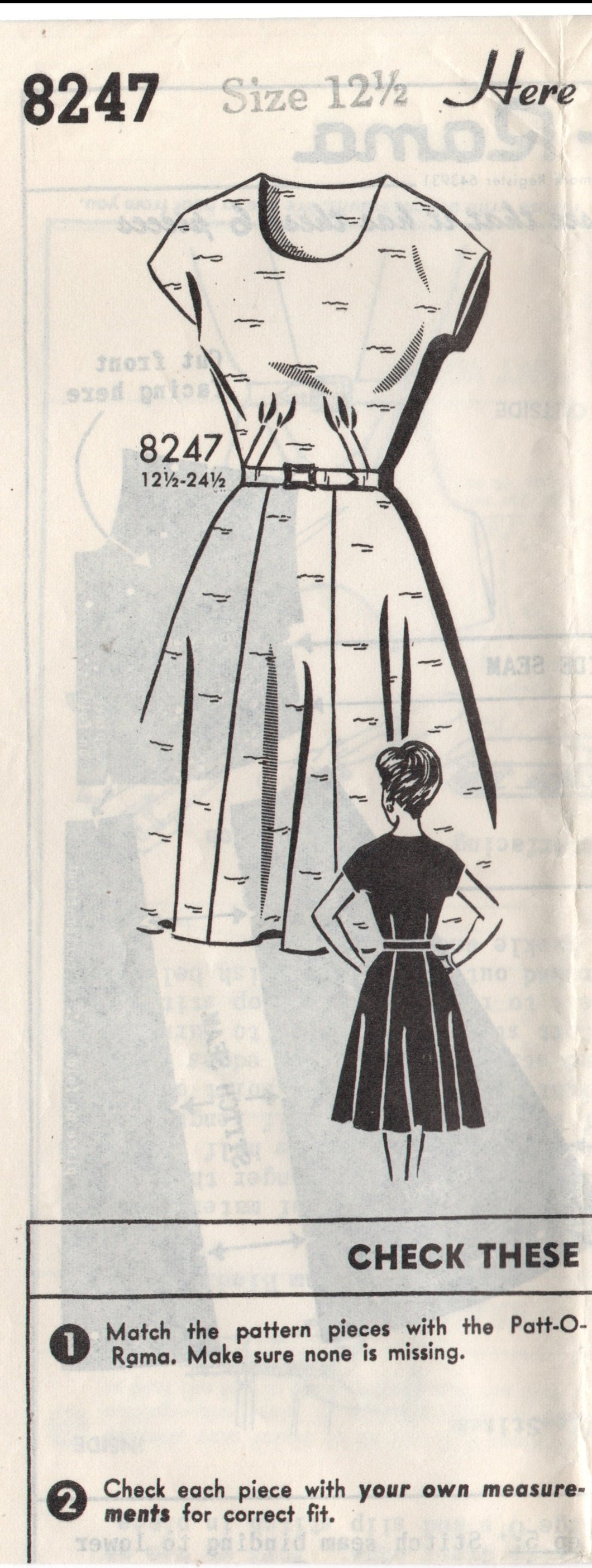 1960's Patt-O-Rama One Piece Dress with Scoop Neck- Bust 33