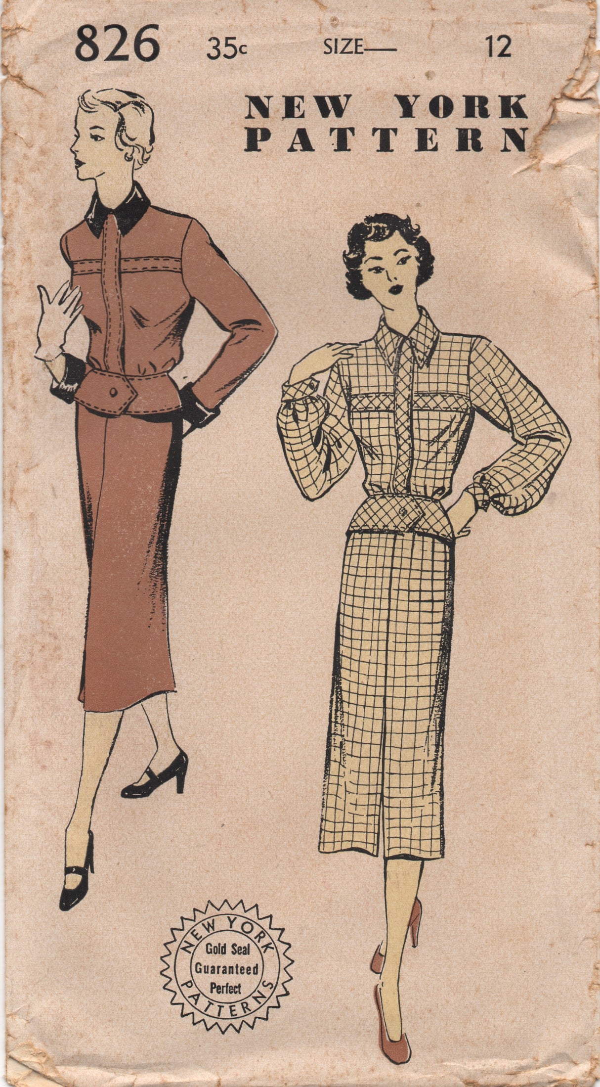 1950's New York Two Piece Suit with Arrow Style Peplum and Banded Jacket - Bust 30" - No. 826