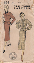 1950's New York Two Piece Suit with Arrow Style Peplum and Banded Jacket - Bust 30" - No. 826
