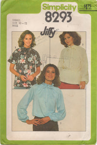 1970's Simplicity Pullover Blouse with Gathered Collar Pattern - Bust 32.5-34" - No. 8293