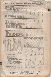 1950's Advance One Piece Empire Waist Dress with Fitted or Flare skirt - Bust 31" - No. 8325