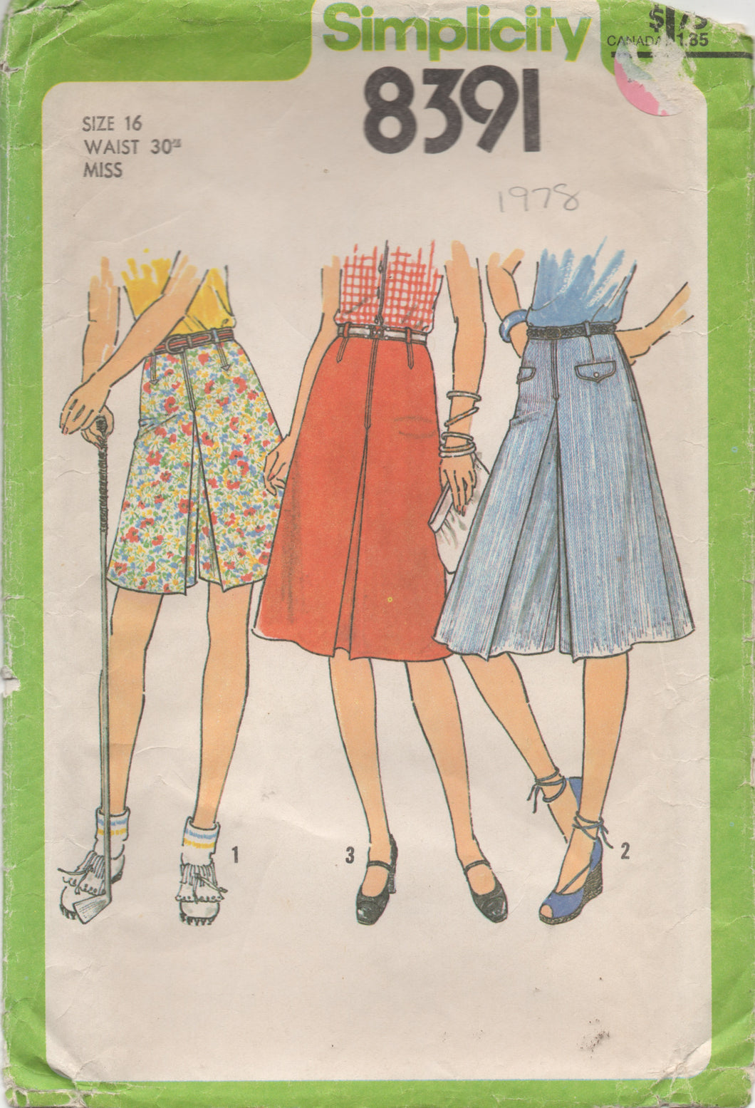 1970's Simplicity Culottes and Skirt Pattern with Large Pockets - Waist 30