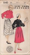 1940/50's New York Cropped Bolero Jacket and Softly pleated Skirt - Bust 31" - No. 840