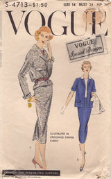 1950's Vogue Special Design Two Piece Suit Pattern with Boxy Jacket, Blouse and Slim Skirt - Bust 34" - No. s-4713