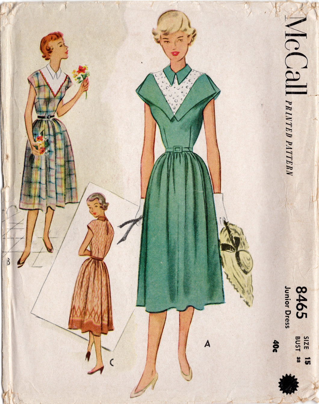 1950's McCall's Junior's One Piece Dress with Flange accent and Large Yoke Pattern - Bust 33