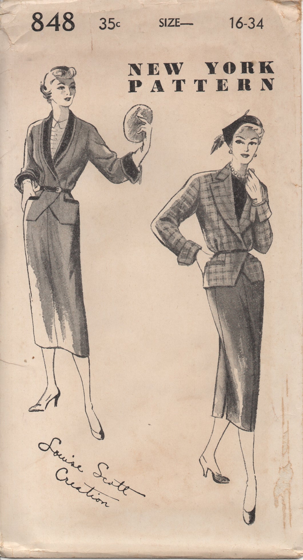 1950's New York Two Piece Suit with Welted inset Pockets and Slim Skirt - Bust 34