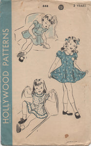 1940's Hollywood Child's Princess Line Dress Pattern with Heart Pocket and Panties - Size 2 - No. 848