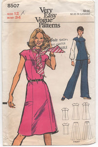 1970's Vogue One Piece Dress or Tunic and Pants - Bust 34" - No. 8507