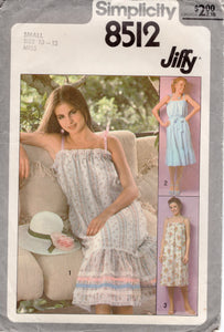 1970's Simplicity Jiffy Sun Dress with or without ruffle - Bust 32.5-34" - No. 8512