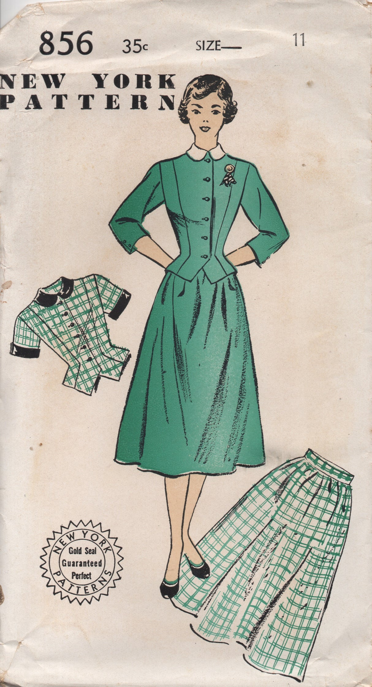 1950's New York Two Piece Dress with Jacket with Drop down interest & Gathered Skirt - Bust 29" - No. 856