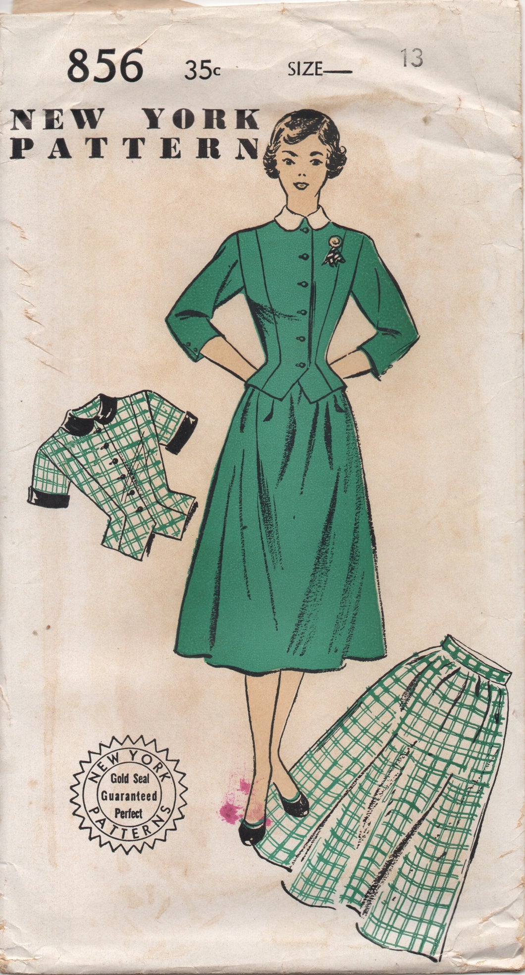 1950's New York Two Piece Dress with Jacket with Drop down interest & Gathered Skirt - Bust 31