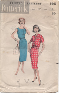 1950's Butterick One Piece Bloused Sheath Dress and Jacket - Bust 32" - No. 8561