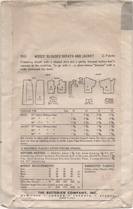 1950's Butterick One Piece Bloused Sheath Dress and Jacket - Bust 32" - No. 8561