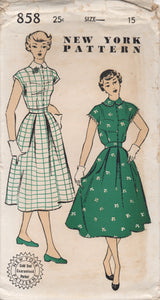 1950's New York One Piece Dress with High Collar and Drop Shoulder - Bust 33" - No. 858