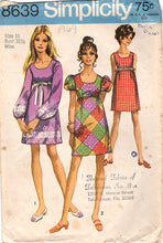 1960's Simplicity Mini Empire Waist Dress Pattern with Puff or Long Sleeves - Bust 32.5"  - no. 8639