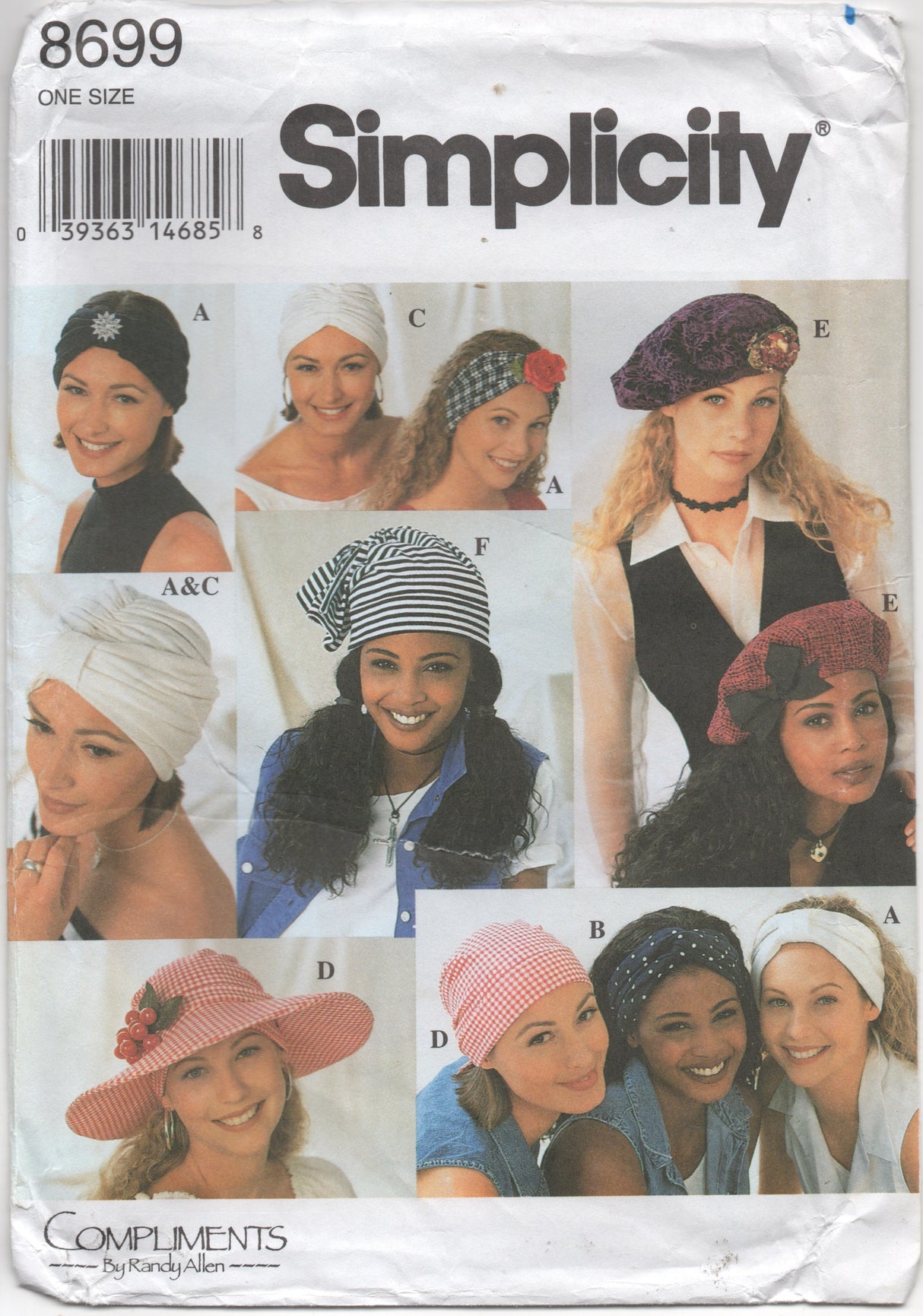 1990's Simplicity Turban, Wide Brim Hat and other styles  - One sizes - No. 8699