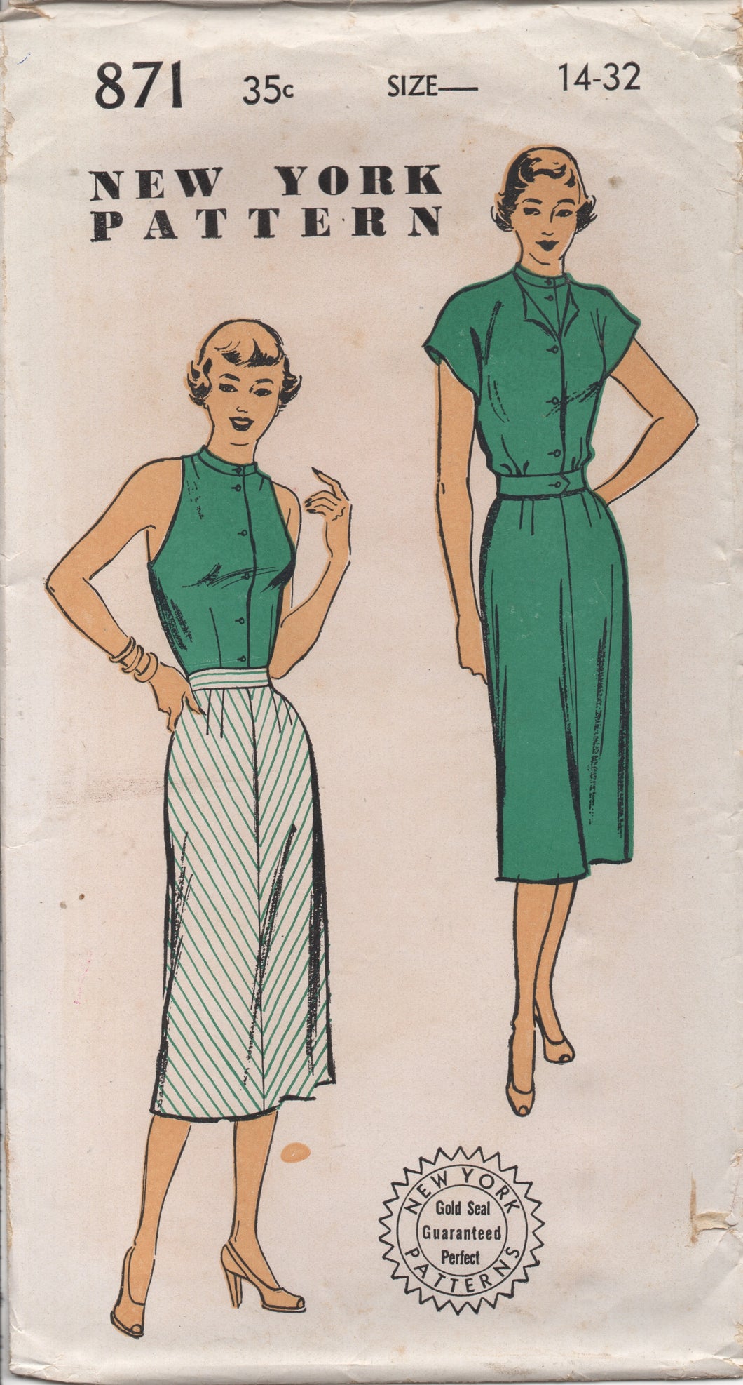1950's New York Sleeveless Blouse, Straight Skirt and Drop Shoulder Jacket - Bust 32