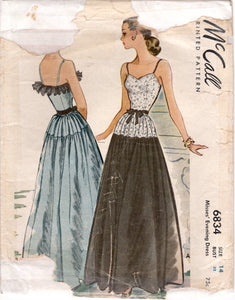 1940's McCall's Evening Gown with Sweetheart Neckline and Yoked Skirt pattern - Bust 32" - No. 6834