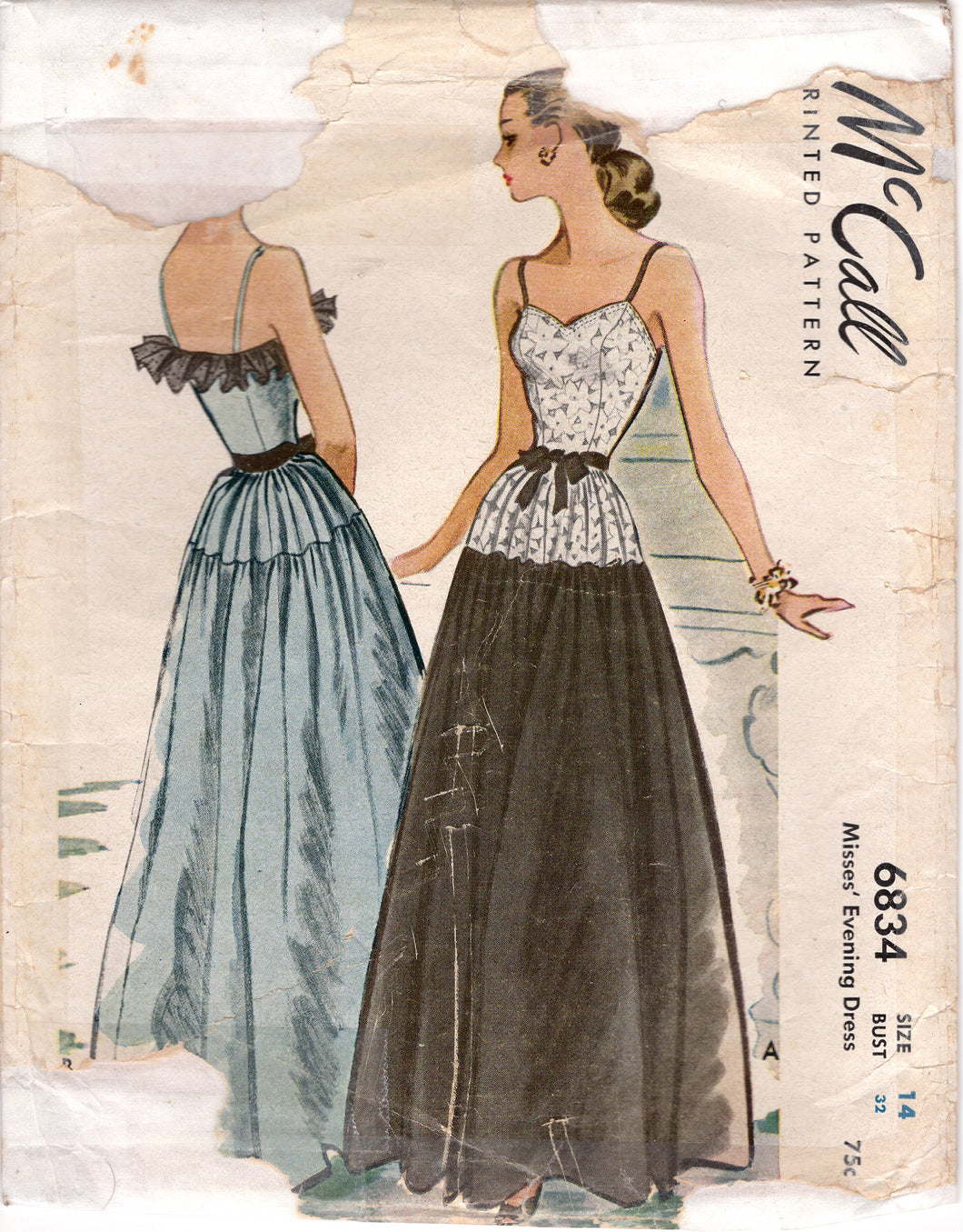 1940's McCall's Evening Gown with Sweetheart Neckline and Yoked Skirt pattern - Bust 32