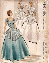 1950's McCall's Evening Gown with Gathered Shoulder Straps, Sweetheart neckline, Peplum and Cape pattern - Bust 32" - No. 8719