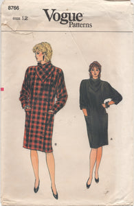 1980's Vogue One Piece Pullover Dress with Cowl Neck Pattern - Bust 34" - No. 8766