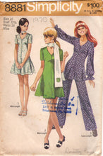 1970's Simplicity Mini Dress with Short or Long Sleeves and Pants or Shorts - Bust 32.5" - 8881