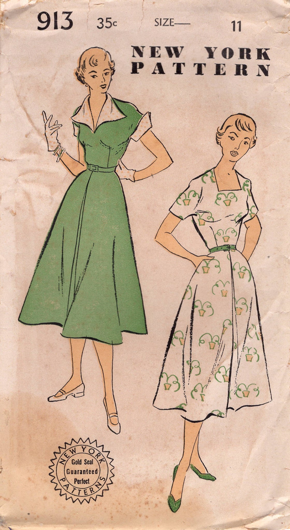 1950's New York One Piece Dress with Large Collar or Square