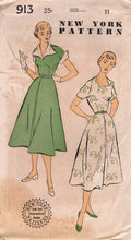 1950's New York One Piece Dress with Large Collar or Square Neckline Pattern - Bust 29" - No. 913