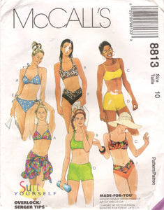 1990's McCall's Two Piece Swimsuits with Bikini or Shorts Bottoms - Bust 32.5" - No. 8813