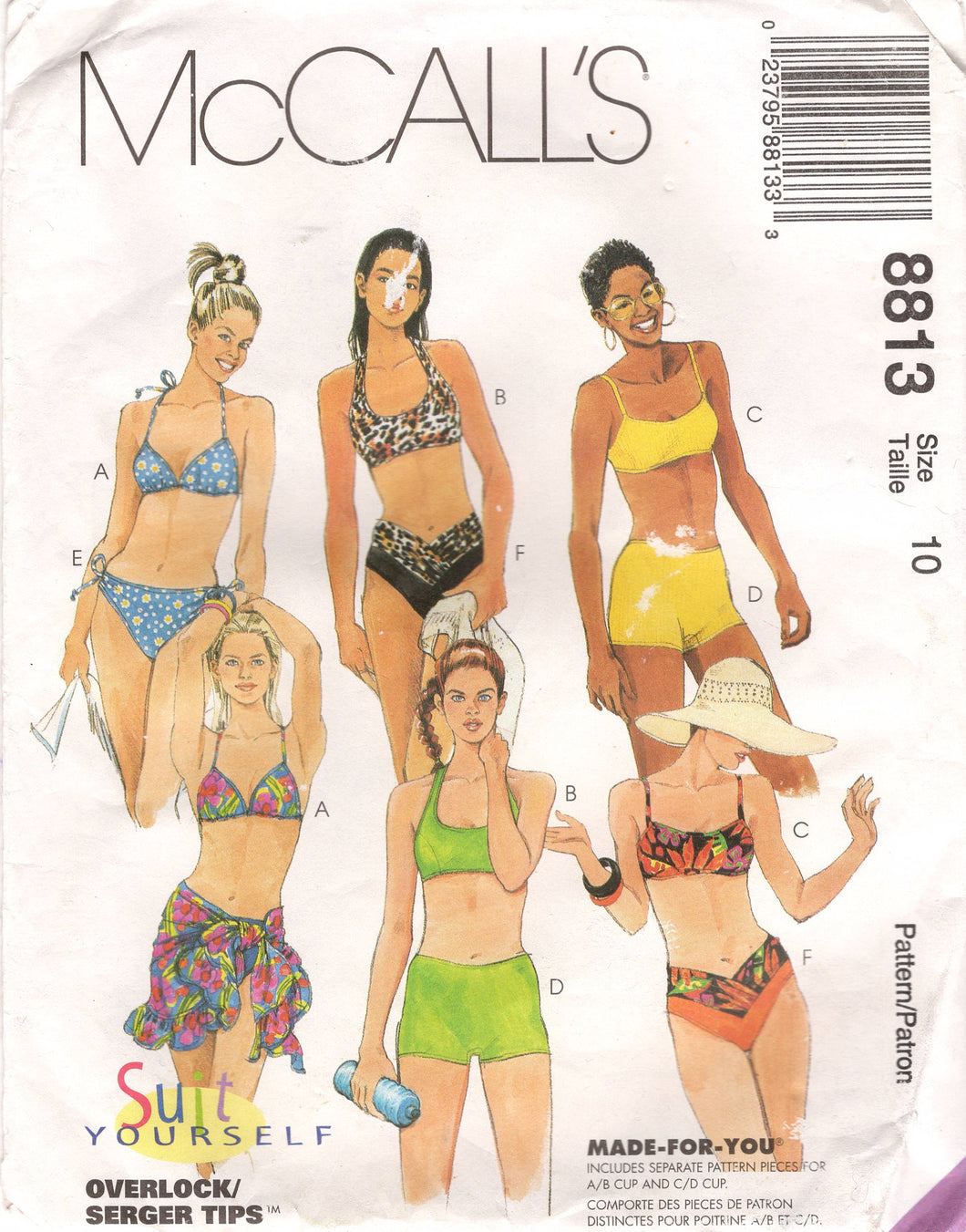 1990's McCall's Two Piece Swimsuits with Bikini or Shorts Bottoms - Bust 32.5