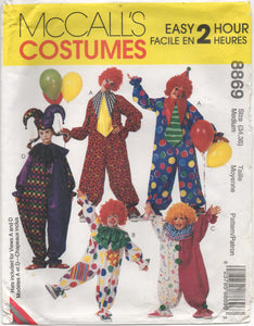 1990’s McCall's Adult or Teen Clown Costume, Collar and Hat pattern - Bust 34-36” - No. 8869