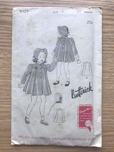 1940’s Butterick Princess line Coat and Bonnet - Chest 21” - No. 8925
