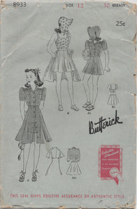 1940's Butterick  Playsuit with Blouse, Bra Top, Skirt and High Waisted Shorts - Bust 30" - UC/FF - No. 8933