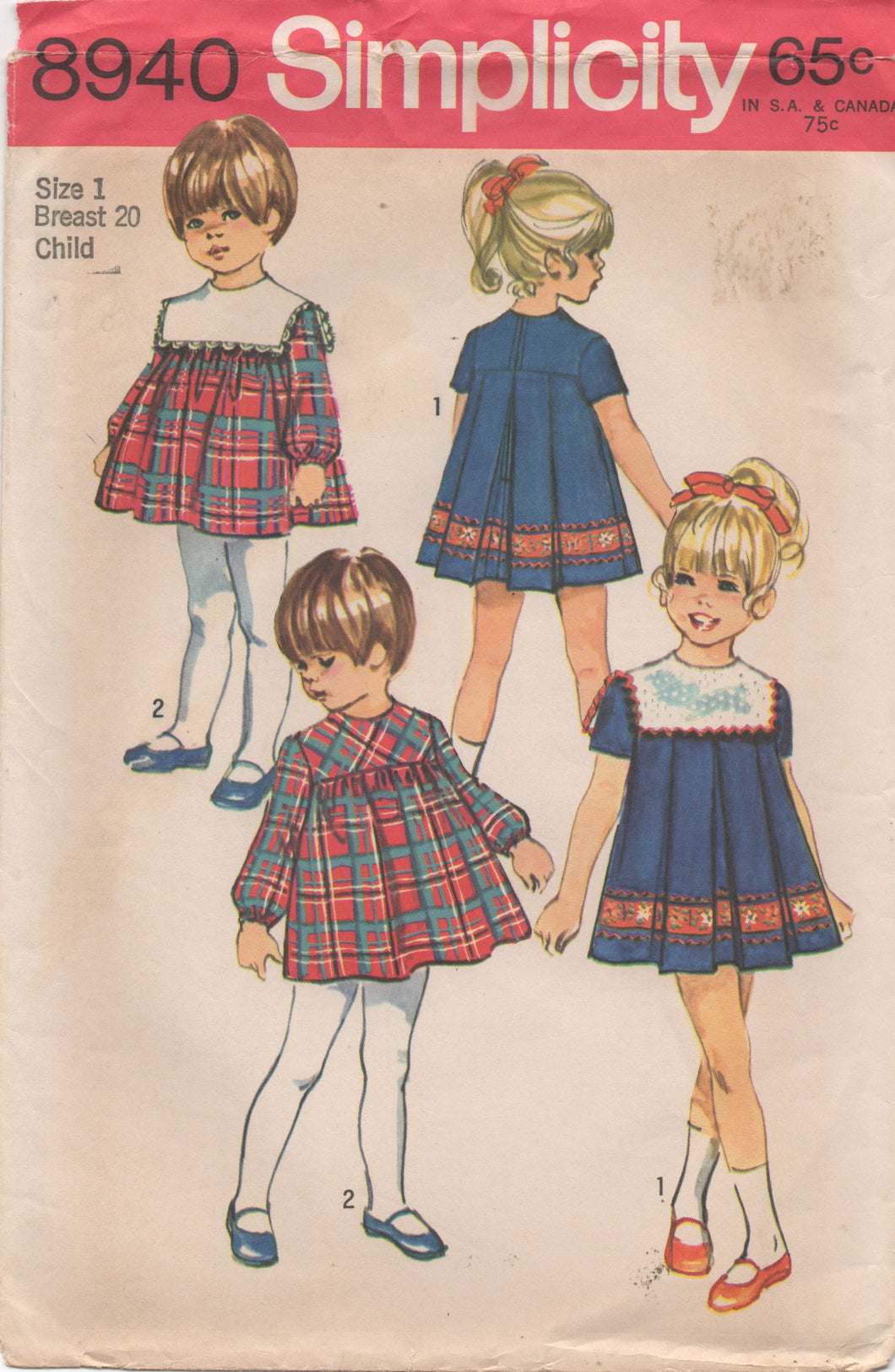 1970's Simplicity Toddler Yoked Pleated or Gathered Dress with Collar - Chest 20