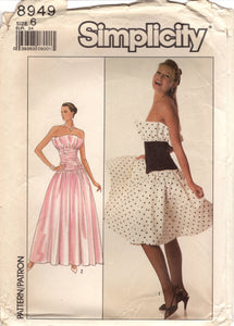 1980's Simplicity Strapless Cupcake Dress pattern with Fitted bodice - Bust 30.5" - No. 8949