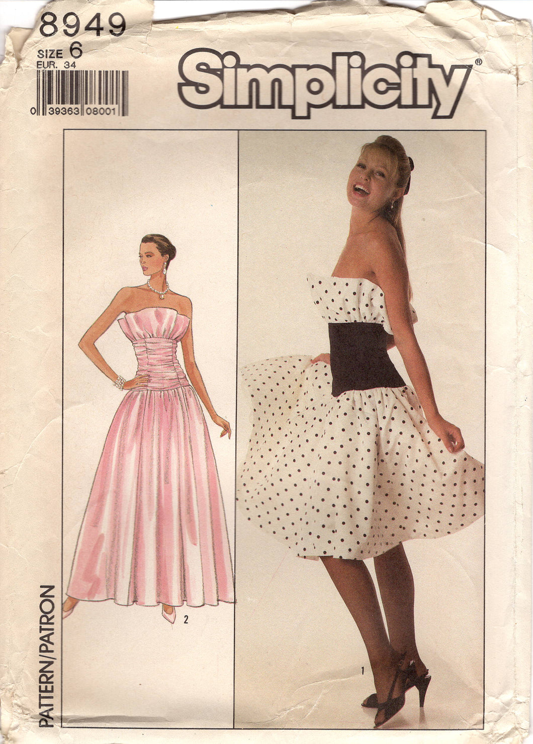 1980's Simplicity Strapless Cupcake Dress pattern with Fitted bodice - Bust 30.5