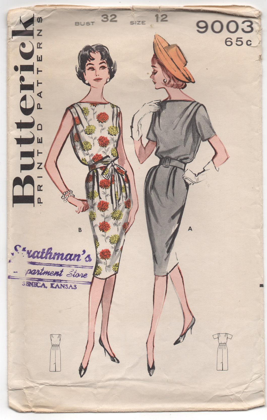 1960's Butterick Sheath Dress with Cowl Neck Pattern - Bust 32