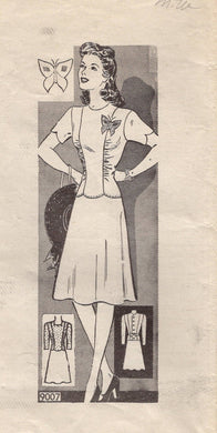 1940's Marian Martin One Piece or Two Piece Dress with Gathered Bodice and A line Skirt - Bust 35