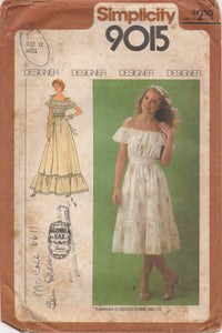 1970's Simplicity One piece Off the shoulder dress with ties - Gunne Sax - Bust 34" - No. 9015