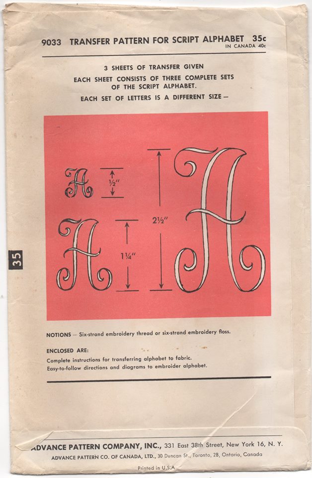 1950's Advance Transfer pattern of Cursive Lettering -UC/FF - No. 9033