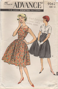1950's Advance One Piece Dress with Cummerbund Accent and Bolero - Bust 32" - No. 9062
