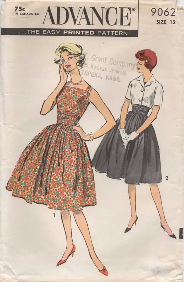 1950's Advance One Piece Dress with Cummerbund Accent and Bolero - Bust 32