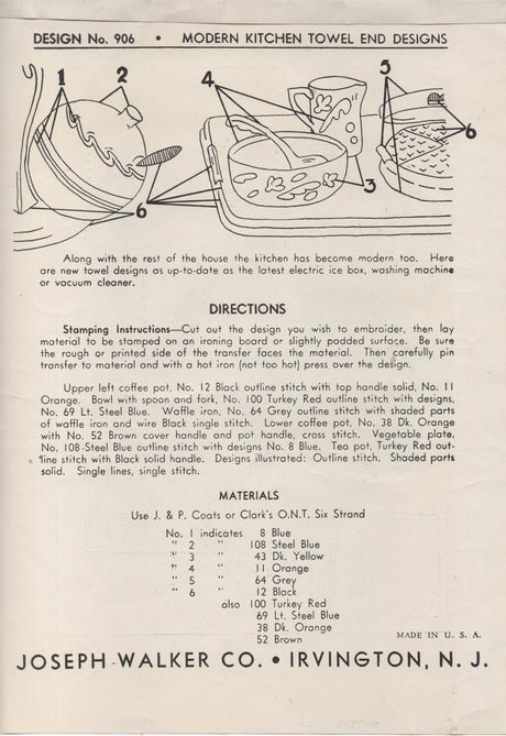 1930's Walker's Modern kitchen Toweling designs - No. 906