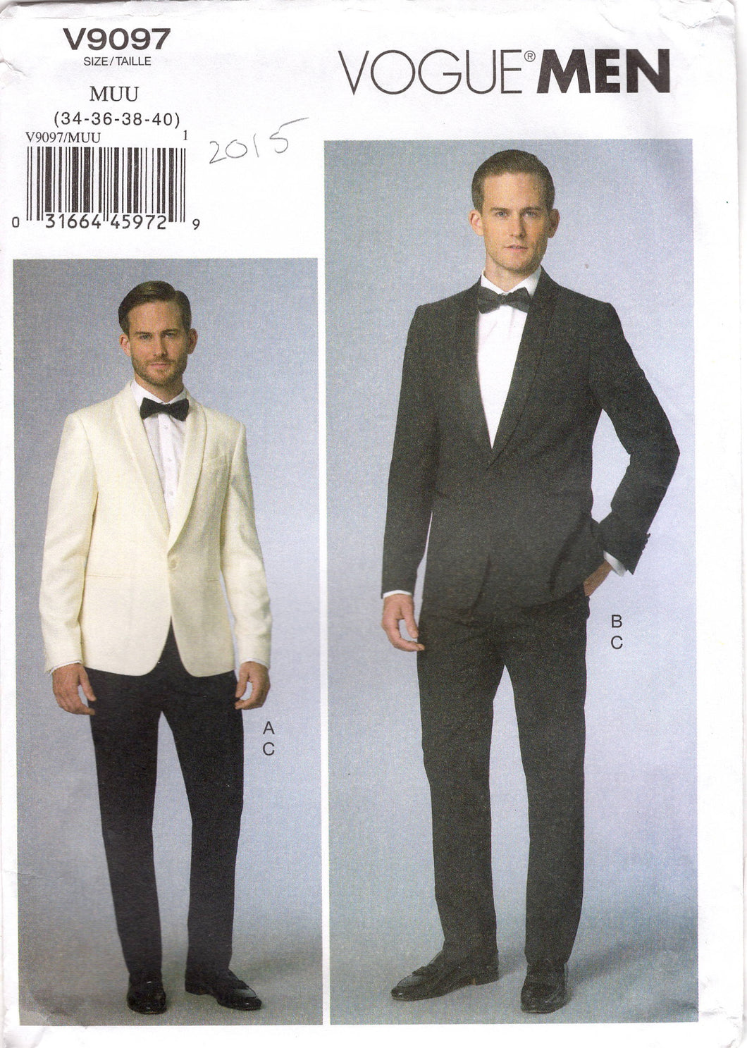 2000's Vogue Men's Suit Jacket and Pants pattern - Chest 34-36-38-40