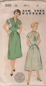 1950's New York Dress with Gathered Front and Bolero Pattern - Bust 33" - No. 910