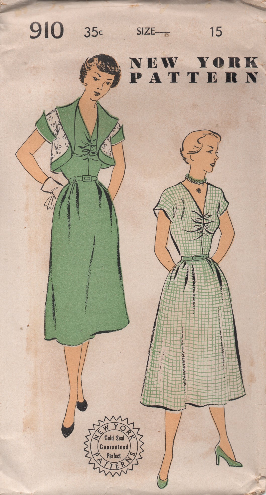 1950's New York Dress with Gathered Front and Bolero Pattern - Bust 33