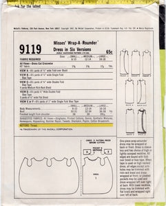1960's McCall's One-Piece Wrap Dress in Six versions Pattern - Bust 30-31" - No. 9119