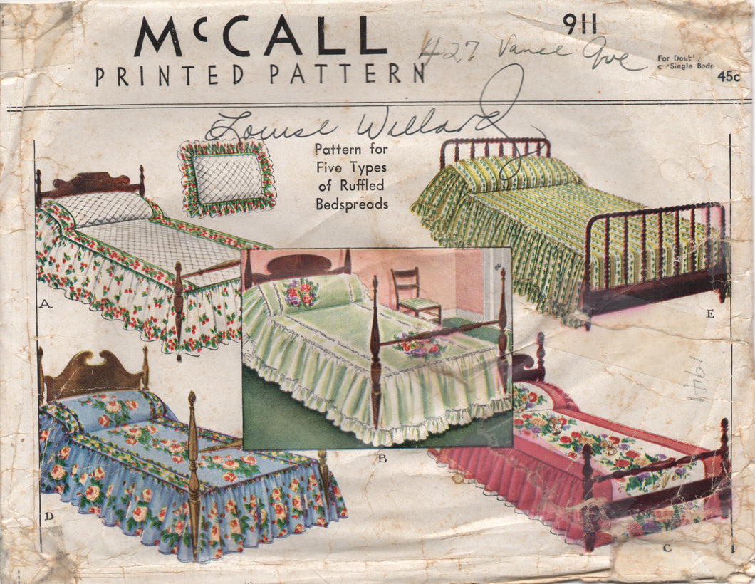 1940's McCall Ruffled Bedspreads for Single or Double Beds - No. 911