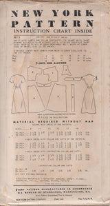 1950's New York One Piece Dress with Large Collar or Square Neckline Pattern - Bust 31" - No. 913